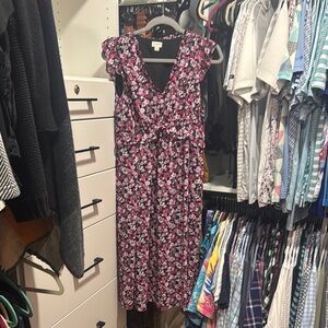 J. Crew Red Midi Sundress with Flutter Cap Sleeves